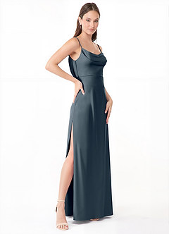 Azazie Alaija Bridesmaid Dresses Twilight Mermaid Side Slit Stretch Satin Dress image3