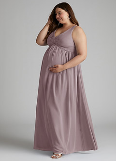 Azazie Yetta Abiti da damigella d'onore premaman Abito A-Line Arricciato con Scollo a V Chiffon Floor-Length image10