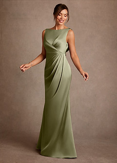 Azazie Baltimore vestidos de madre de la novia Vestido de Pistacho de Satén Elástico de Corte en A con Plisado image3