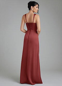 Azazie Sierra Robes de demoiselle d'honneur Robe Trapèze en Satin extensible Corset Terracotta image2