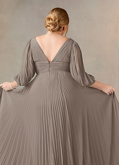 Azazie Zahara Mother of the Bride Dresses Taupe A-Line V-Neck Pleated Chiffon Dress image12