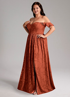 Azazie Denisse Bridesmaid Dresses Auburn A-Line Ruched Floral Burnout Dress image11