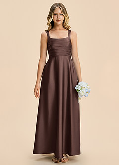 Azazie Azaria Junior Ganache A-Line Pleated Stretch Satin Dress image3