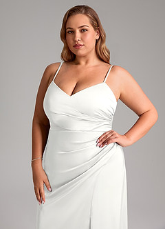 Azazie Azuree Abiti da Damigella Abito A-Line in Raso Elasticizzato Plissettato Bianco image6