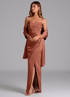 Azazie Calandra Bridesmaid Dresses Auburn A-Line Pleated Stretch Satin Dress image5