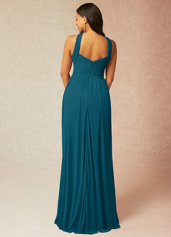 Azazie Hillian Bridesmaid Dresses Ink Blue A-Line Halter Pleated Mesh Dress image2