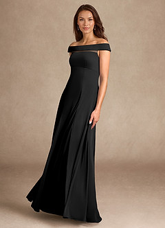 Azazie Ewa Moeder van de bruid jurken A-Lijn Jurk van Mesh Off the Shoulder Zwart image4
