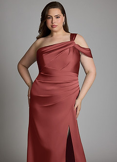 Azazie Wynter Bridesmaid Dresses Terracotta Sheath One Shoulder Stretch Satin Dress image10