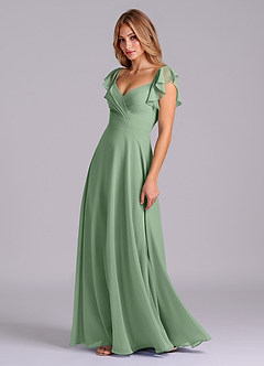Azazie Leilani Bridesmaid Dresses Matcha A-Line Pleated Chiffon Dress image4