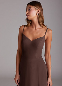 Azazie Marley Brautjungfernkleider Wandelbar A-Linie Schulterfrei Chiffon Kleid Ganache image7