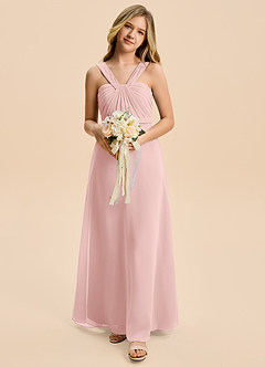 Azazie Allie Junior Powder Pink A-Line Pleated Chiffon Dress image5