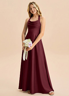 Azazie Kady Junior Cabernet A-Line Sweetheart Neckline Stretch Satin Dress image3