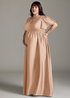 Azazie Verna Maternity Bridesmaid Dresses A-Line Ruched Stretch Satin Floor-Length Dress image14