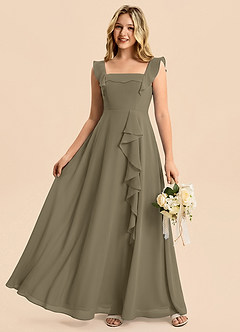 Azazie Nori Junior Willow Green A-Line Ruched Chiffon Dress image6