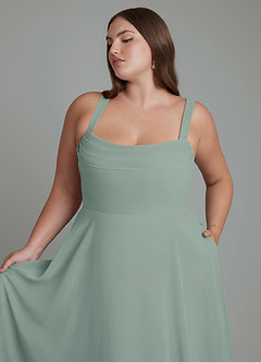 Azazie Shaude Bridesmaid Dresses Silver Sage A-Line Pleated Chiffon Dress image11