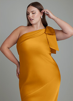 Azazie Yuanna Bridesmaid Dresses Butterscotch Mermaid One Shoulder Stretch Satin Dress image10