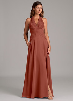 Azazie Elizabeth Bridesmaid Dresses Auburn A-Line Pleated Chiffon Dress image3