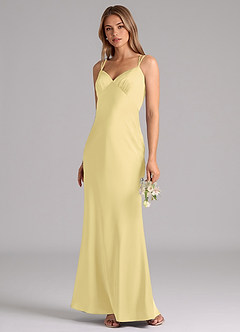 Azazie Suttona Brautjungfernkleider A-Linie Plissee Stretch-Satin Kleid Zitronensorbet image4