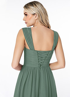 Azazie Angie Bridesmaid Dresses Eucalyptus A-Line Corset Chiffon Dress image3