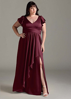 Azazie Omari Bridesmaid Dresses Cabernet A-Line Stretch Satin Dress image10