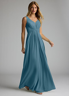 Azazie Gina Bridesmaid Dresses Bermuda A-Line V-Neck Pleated Chiffon Dress image3