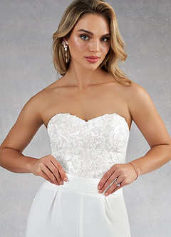 Azazie Tiffany At-home Try On Dresses Diamond White Pant Styles Lace Stretch Crepe Dress image6