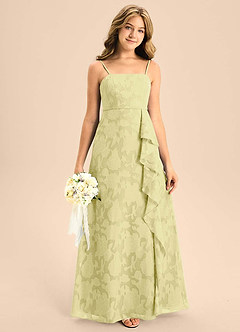 Azazie Kaylee Junior Vestido de Sorbete De Limón de Devorado Floral de Corte en A con Con cinturón image4