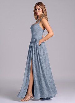 Azazie Francis Abiti da Damigella Abito A-Line in Burnout Floreale Corsetto Blu Polveroso image3