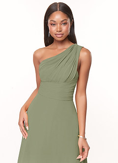 Azazie Ashley Bridesmaid Dresses Pistachio A-Line Ruched Chiffon Dress image5