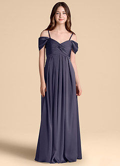 Azazie Kaitlynn Junior Stormy A-Line Off the Shoulder Stretch Satin Dress image1