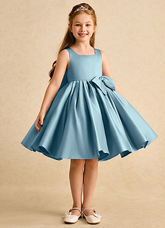 Azazie Jessie Flower Girl Dresses Moody Blue A-Line Bow Matte Satin Dress image4