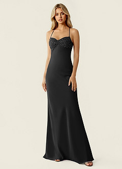 Valerianaire Black Beading Satin Vacation Dress image4
