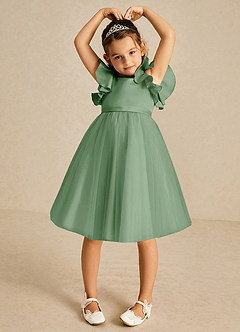 Azazie Kaeya Robe Demoiselle D'honneur Fillette Robe Trapèze en Tulle Arc Matcha image3