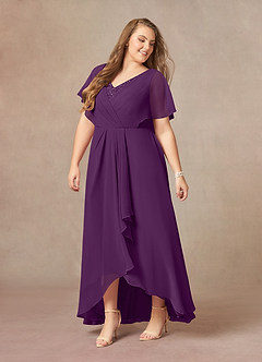 Azazie Eliza Mother of the Bride Dresses Grape A-Line V-Neck Pleated Chiffon Dress image8
