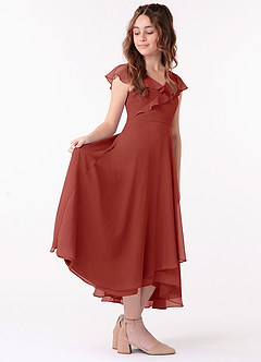 Azazie Posie Junior A-Linie Gestreift Chiffon Kleid Terrakotta image3