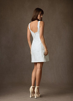 Azazie Janet Wedding Dresses Diamond White A-Line Square Neckline Floral Jacquard Dress image2