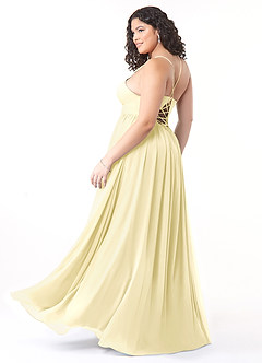 Azazie Aaida Bridesmaid Dresses Lemon Sorbet A-Line Corset Chiffon Dress image10