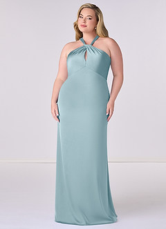 Barbie ♥ Azazie Bridesmaid Dresses Moody Blue Sheath Stretch Satin Dress image7