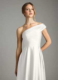 Azazie Melanie Rochii de domnișoară de onoare Linie A De pe umăr Satin elastic Lungime până la podea Rochie image6