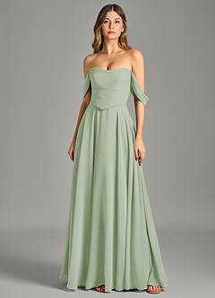 Azazie Chelsey Abiti da Damigella Abito Convertibile A-Line in Chiffon a Spalla Scoperta Verde Salvia image6