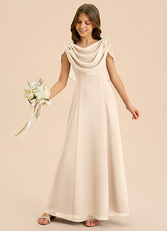 Azazie Lambie Junior White Alabaster A-Line Pleated Chiffon Dress image6