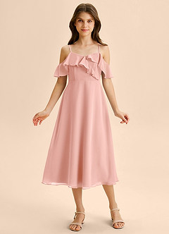 Azazie Kamilla Junior Abito A-Line in Chiffon a Spalla Scoperta Rosetta image6