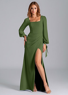 Azazie Leigh Bridesmaid Dresses Olive Mermaid Long Sleeve Chiffon Dress image1