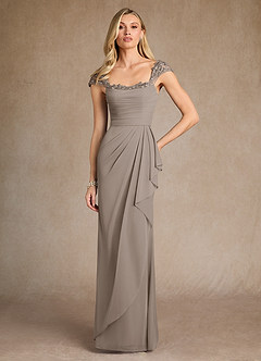 Azazie Belfast Mother of the Bride Dresses Taupe Sheath Lace Mesh Dress image1