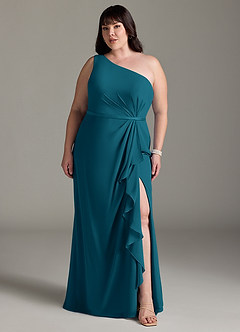 Azazie Liza Bridesmaid Dresses Ink Blue Mermaid One Shoulder Chiffon Dress image6