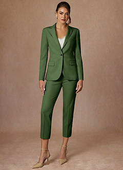 front Kennedy Olive Structured Stretch Pants Suit
