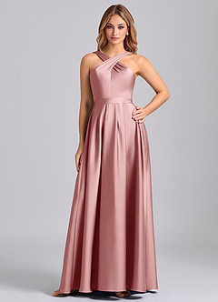Azazie Dixie Bridesmaid Dresses Dusty Rose A-Line Pleated Stretch Satin Dress image1