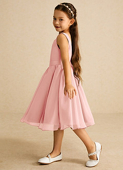Azazie Ari Blumenmädchenkleider A-Linie ärmellos Chiffon Kleid Rosettenrosa image4