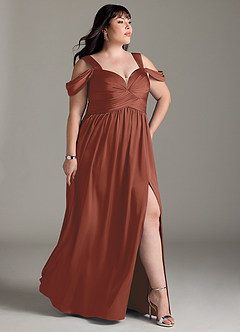 Azazie Lianne Bridesmaid Dresses Auburn A-Line Off the Shoulder Stretch Satin Dress image12