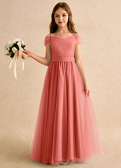 Azazie Yuna Girls Formal Blomsterpigekjoler A-linje Off the shoulder Tulle Gulvlængde Kjole image3